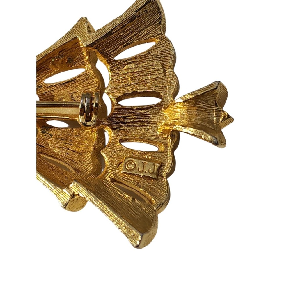 Vintage JJ Jonette gold tone rhinestone‎ holiday Christmas tree brooch pin - Picture 4 of 4